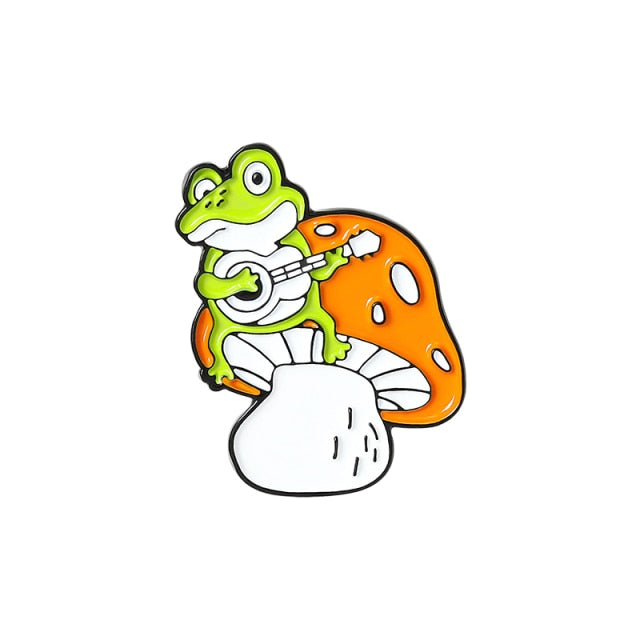 Singing Frog on Mushroom Enamel Pin