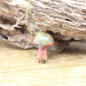 Reiki Natural Stone Mushroom Necklace